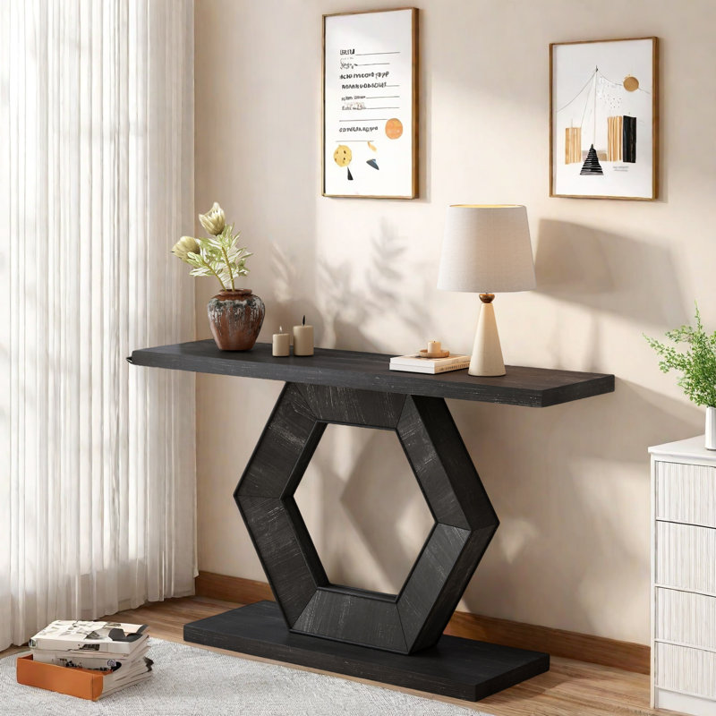 Modern Console Table With Striking Hexagon Legs, Premium Fir Veneer Finish, Durable Mdf Construction, Functional Storage, Easy Assembly - Ideal Entryway Accent Table For Hallway
