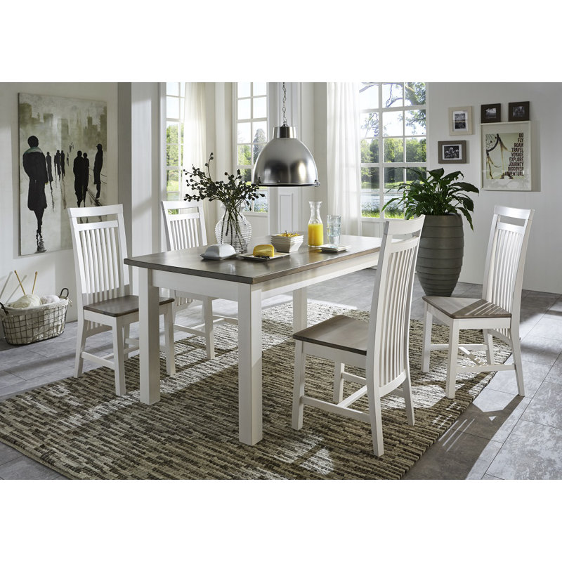 Carey Extendable Pine Solid Wood Dining Table, Grey/Brown/Blue, 78cm H x 120cm L x 78cm W, White