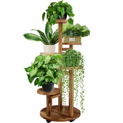 Tall Plant Stand For Indoor, Wood Plant Shelf Corner Display Rack, Multi-Tier Planter Pot Holder Flower Stand(Black/5 Tiered) by Millwood Pines