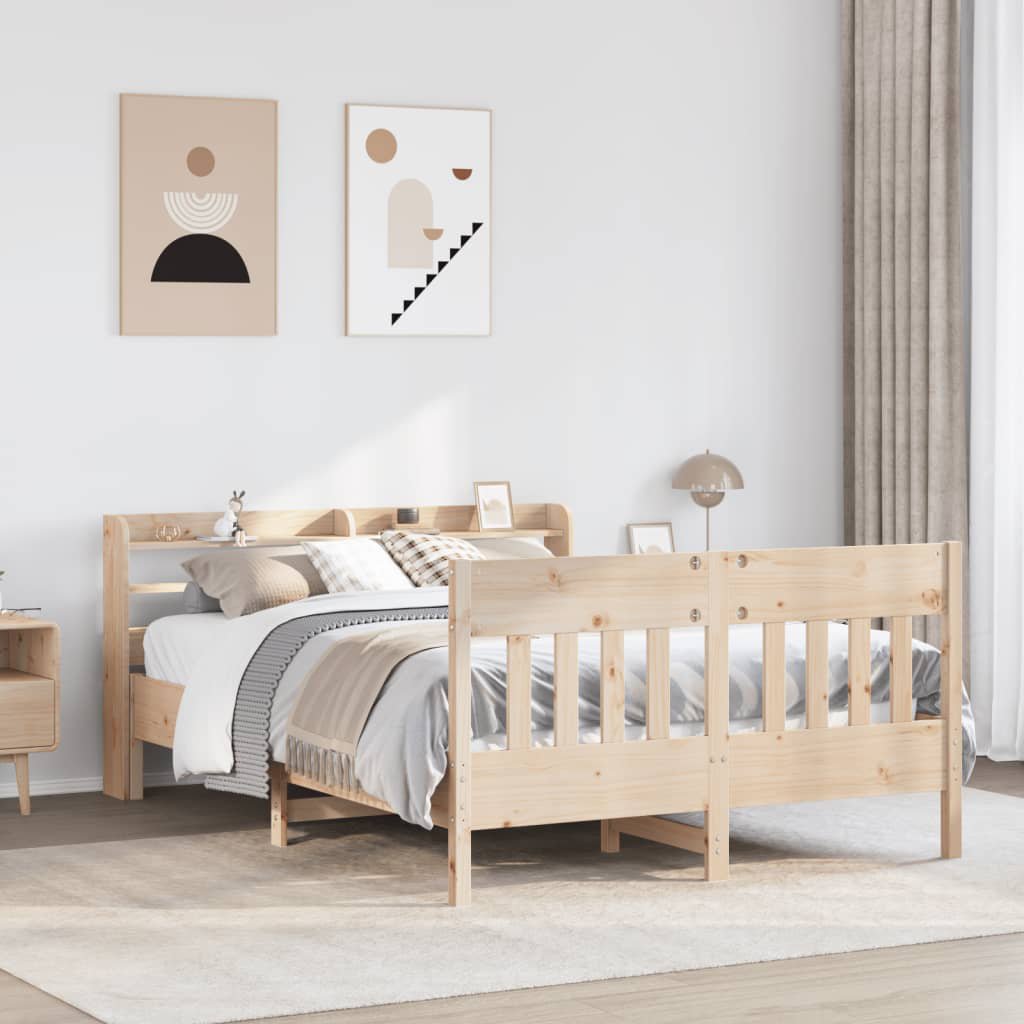 Bed Frame Without Mattress 135X190 Cm Double Solid Wood Pine