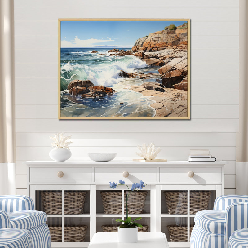 Sachem Rocky Beach, textures rocheuses sur toile, H 24 po x l 32 po x P 1 po, Cadre naturel flottant