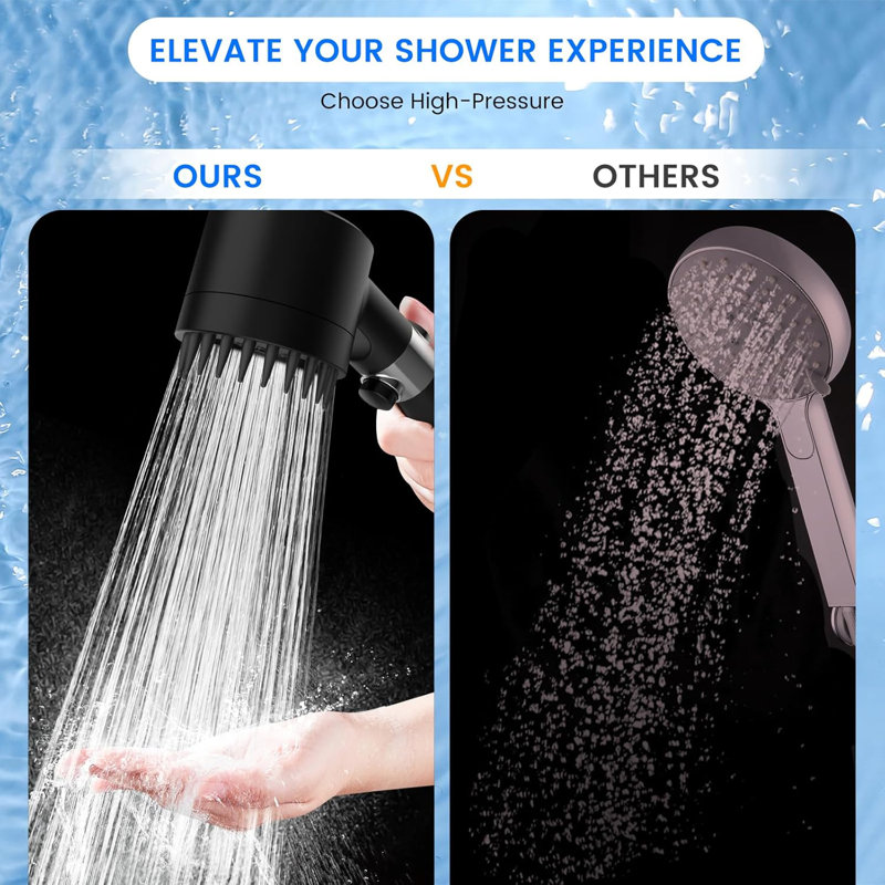 Black Handheld Filtered Shower Head with High Pressure and Multiple Spray Modes