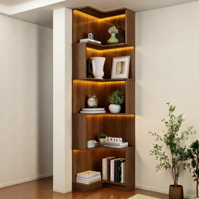 Corner Book Shelf LED Display Stand, Freestanding L Shaped Bookshelf