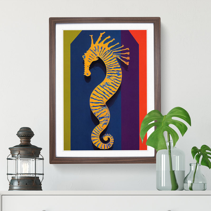 Seahorse - Single Picture Frame Painting, 34cm H x 25cm W x 2cm D, Brown Framed