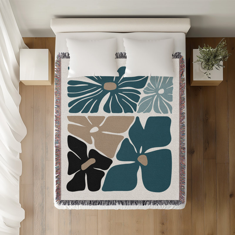 Jeté en coton Roni, Bleu sarcelle, 60 po x 80 po