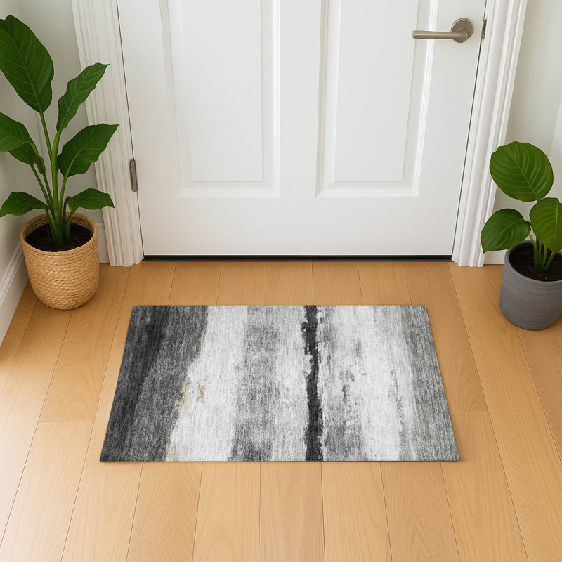 Premium Machine Washable Mayfield Striped Rug, 1'8" x 2'6", Pewter