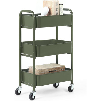 3-tier Delicate Compact Rolling Metal Storage Organizer - Mobile Utility Cart Kitchen/under Desk Cart With Caster Wheels - Army