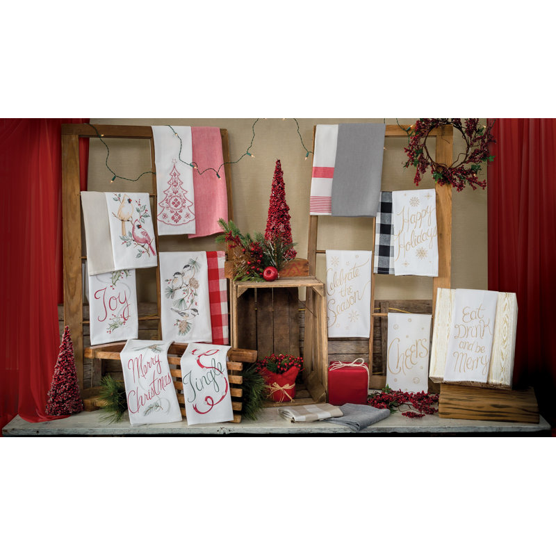 "Merry Christmas" Sentiment with Pinecone Flour Sack Kitchen Towel Decor Decoration 27L x 18W in.