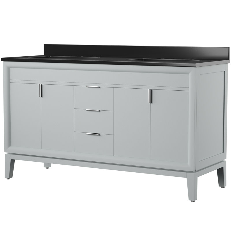 Ensemble de meuble-lavabo double 61 po Emma, Gris tourterelle, Marbre blanc de Cala