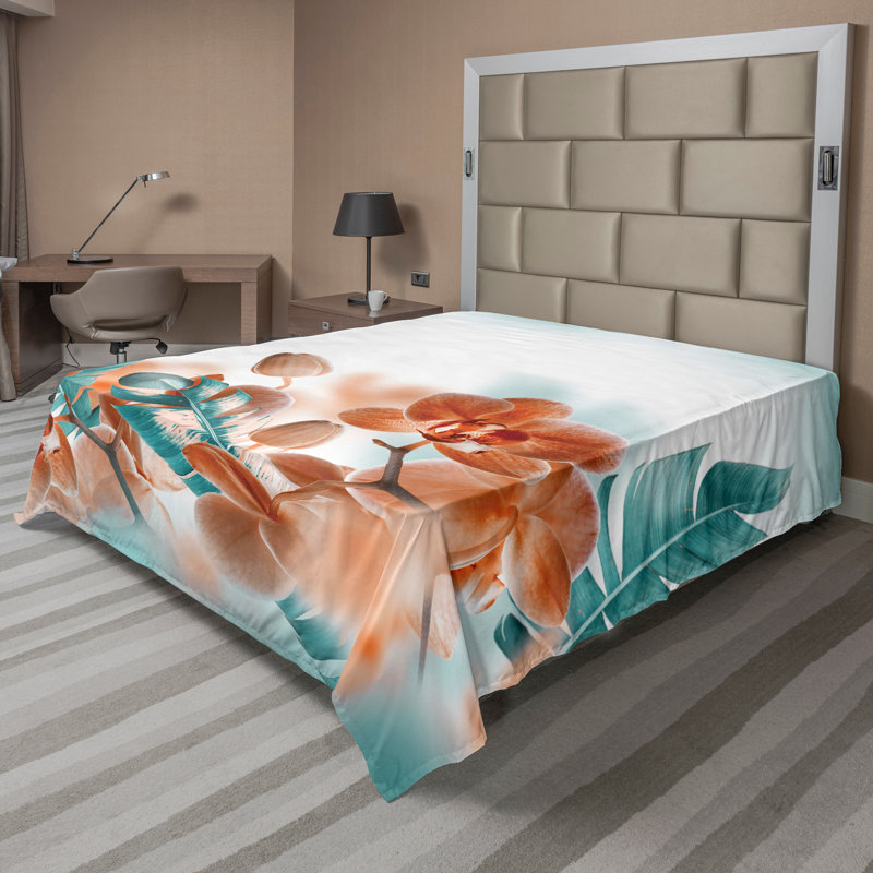 Ambesonne Orient Top Flat Sheet Mosaic Motifs, Twin Flat Sheet, Orange/Teal Floral