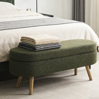 43" Soft Boucle Storage Ottoman Bench for End of Bed – Upholstered Footrest Bench with Safety Hinge & Solid Wood Legs, Large Hidden Storage Compartment for Living Room, Bedroom, Entryway