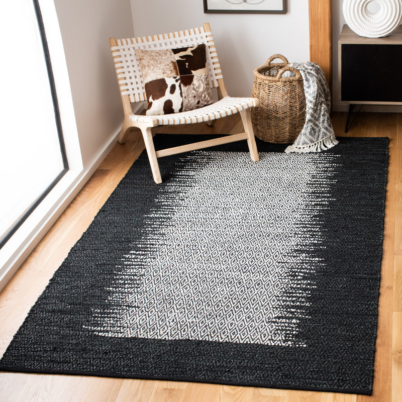 Phillis Vintage Leather Hand Woven Leather/Cotton Geometric Rug in Light Gray, Rectangle 5' x 8'