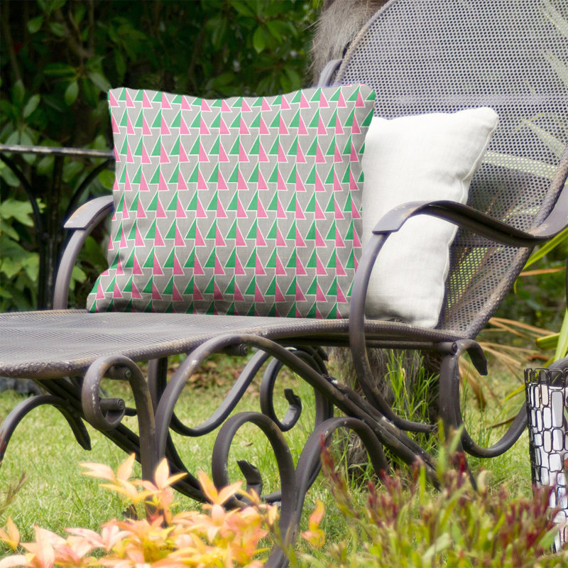 Flèches déplacées à l’intérieur et à l’extérieur Coussin décoratif, 16 po x 16 po, Vert pâle / rose, Polyester filé