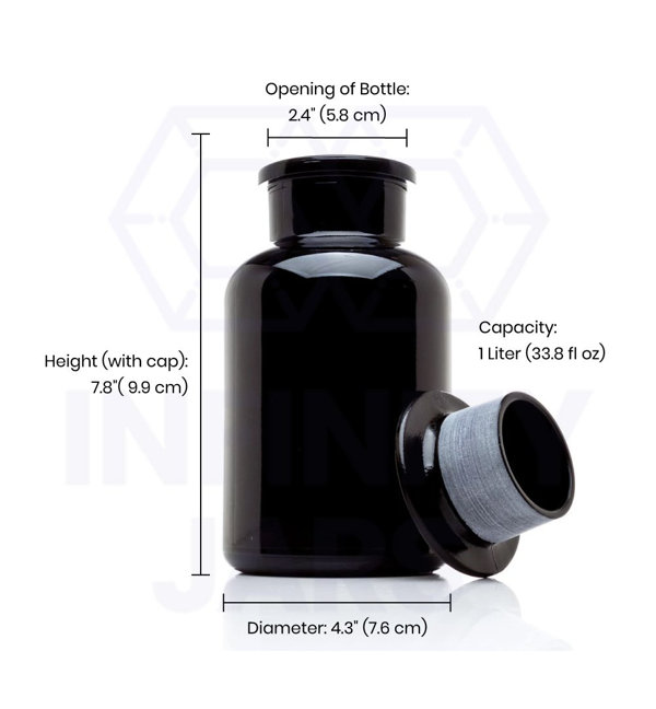 Infinity Jars 1 Liter (34 fl oz) Black Ultraviolet All Glass Refillable Apothecary Jar 3-Pack