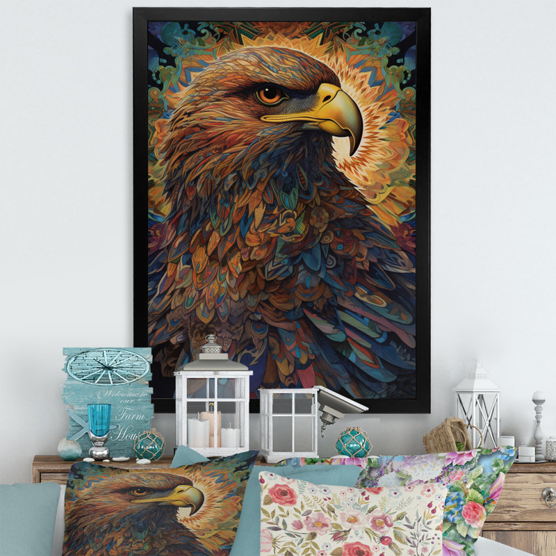 «Majestic Eagle Gaze Illustration I», reproduction d'art d'aigle, H 32 po x l 16 po x P 1 po, Cadre photo noir