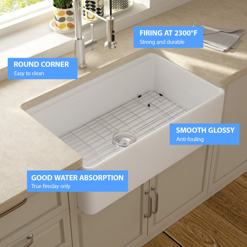 33"L x 20"W Farmhouse Kitchen Sink Deep Single Bowl Fireclay Workstation Sink with Cutting Board and Dish Drying Rack