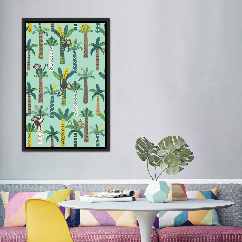 «Little Monkey IV» par Caroline Alfreds - impression d'art graphique, Toile avec cadre noir, Pas de tapis