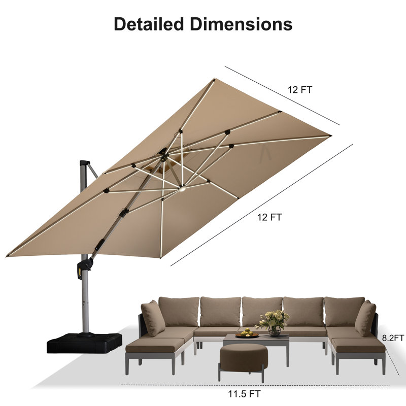 Parasol carré à DEL 144 po, Beige