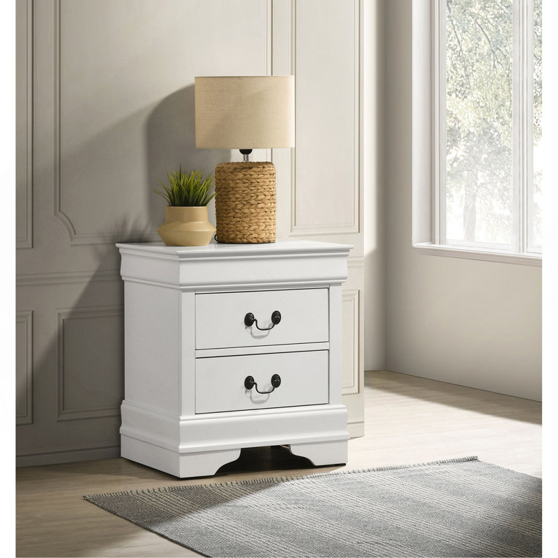 Table de chevet 2 tiroirs avec pattes de fixation, blanc