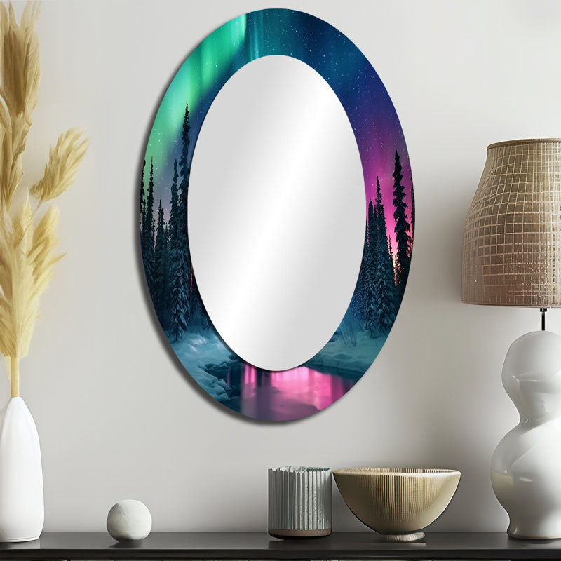 Northern Lights In Alaska II - Miroir mural traditionnel ovale, 36 po x 24 po