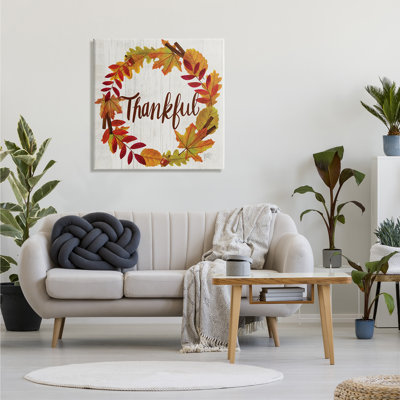 «Autumn Tree Leaf Wreath Thankful Sentiment Home» - Art textuel sur toile