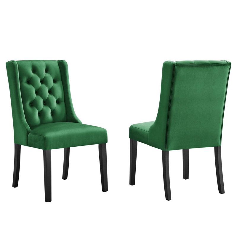 Modway Baronet Performance Velvet Dining Chairs - Set of 2, Emerald