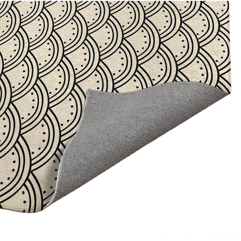 Tapis d'entrée intérieur ultra mince, léger et antidérapant Seigaiha Fan Wave, Midnight Charcoal, 36" W x 60" L