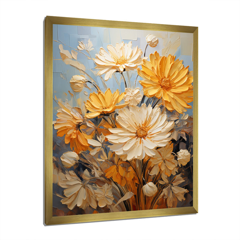 Yovanna Chrysanthemums Autumn Gold Patchwork II, H 20 po x l 12 po x P 1 po, Encadrement doré