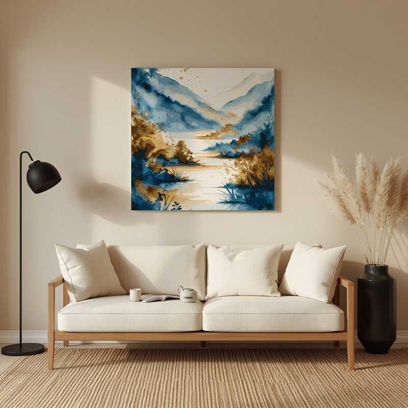 Aquarelle, paysage, 4, art mural en métal beige, H 16 po x l 16 po