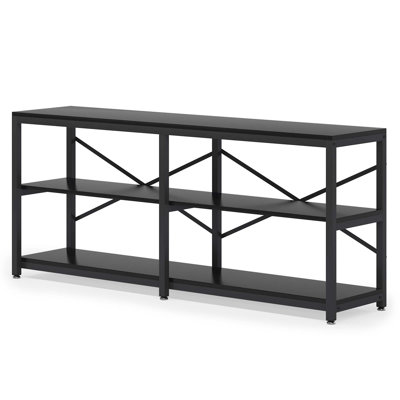 70.9 Inch Extra Long Industrial Console Table With 3-Tier Storage Shelves, X-Back Design For Modern Living Room And Hallway