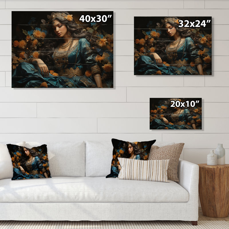 Art indien, impression sur bois, H 10 po x l 20 po x P 0,78 po