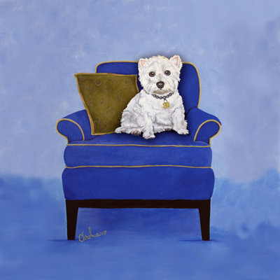 Westie sur fond bleu