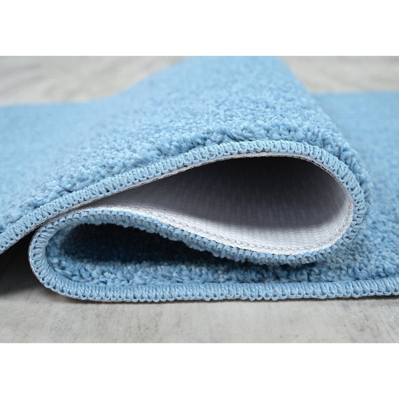 Monarrez Nylon Bath Rug with Non-Slip Backing, Single- 60" L x 22" W, Basin Blue