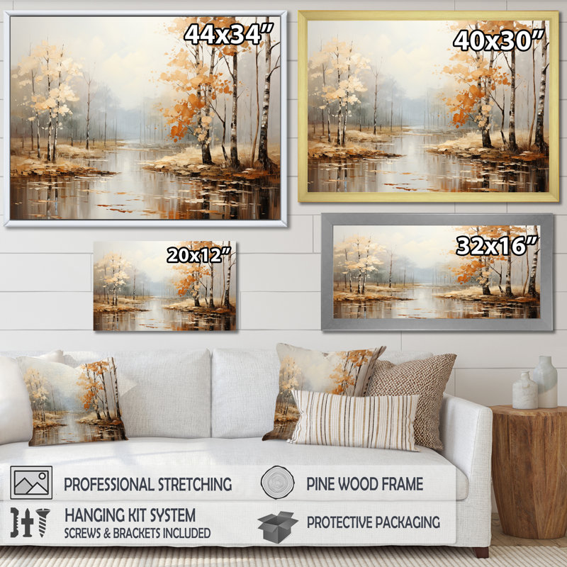 Mystic Nostalgia Autumn Forest - Art mural forêt, H 34 po x l 44 po x P 1,5 po, Cadre flottant blanc