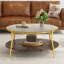 Table basse ronde moderne à 2 niveaux en noyer avec plateau en verre et base dorée pour le salon (table incluse seulement)