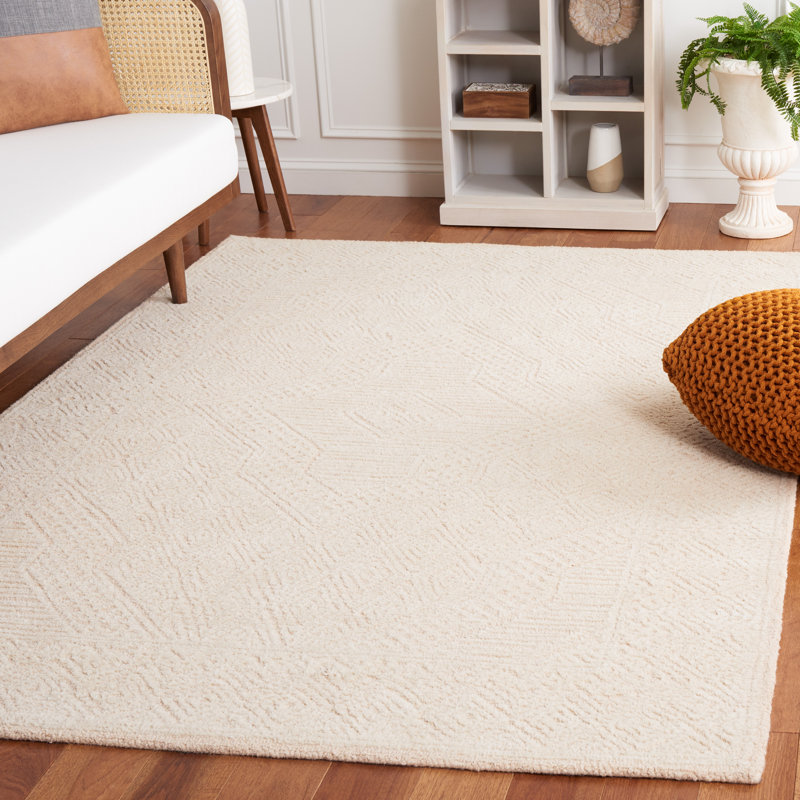 Tapis oriental texturé en coton et laine touffeté à la main beige / rosé, Rectangle 5 pi x 8 pi