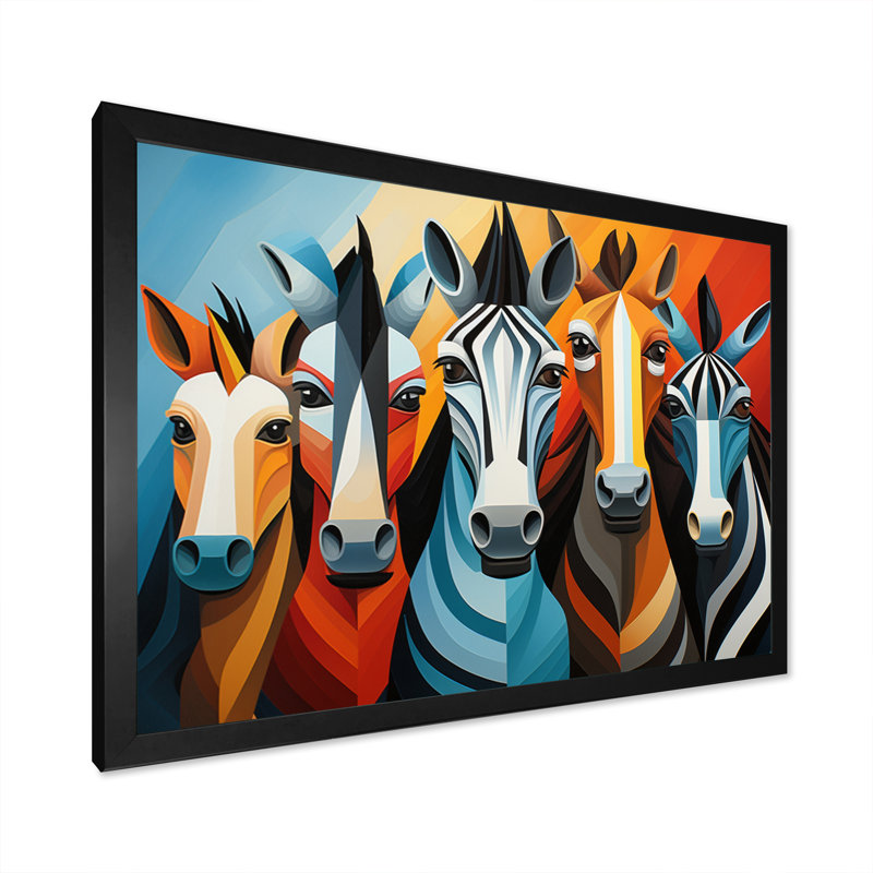 Zebra Cubist Family, reproduction d'art sur toile, H 34 po x l 44 po x P 1,5 po, Noir