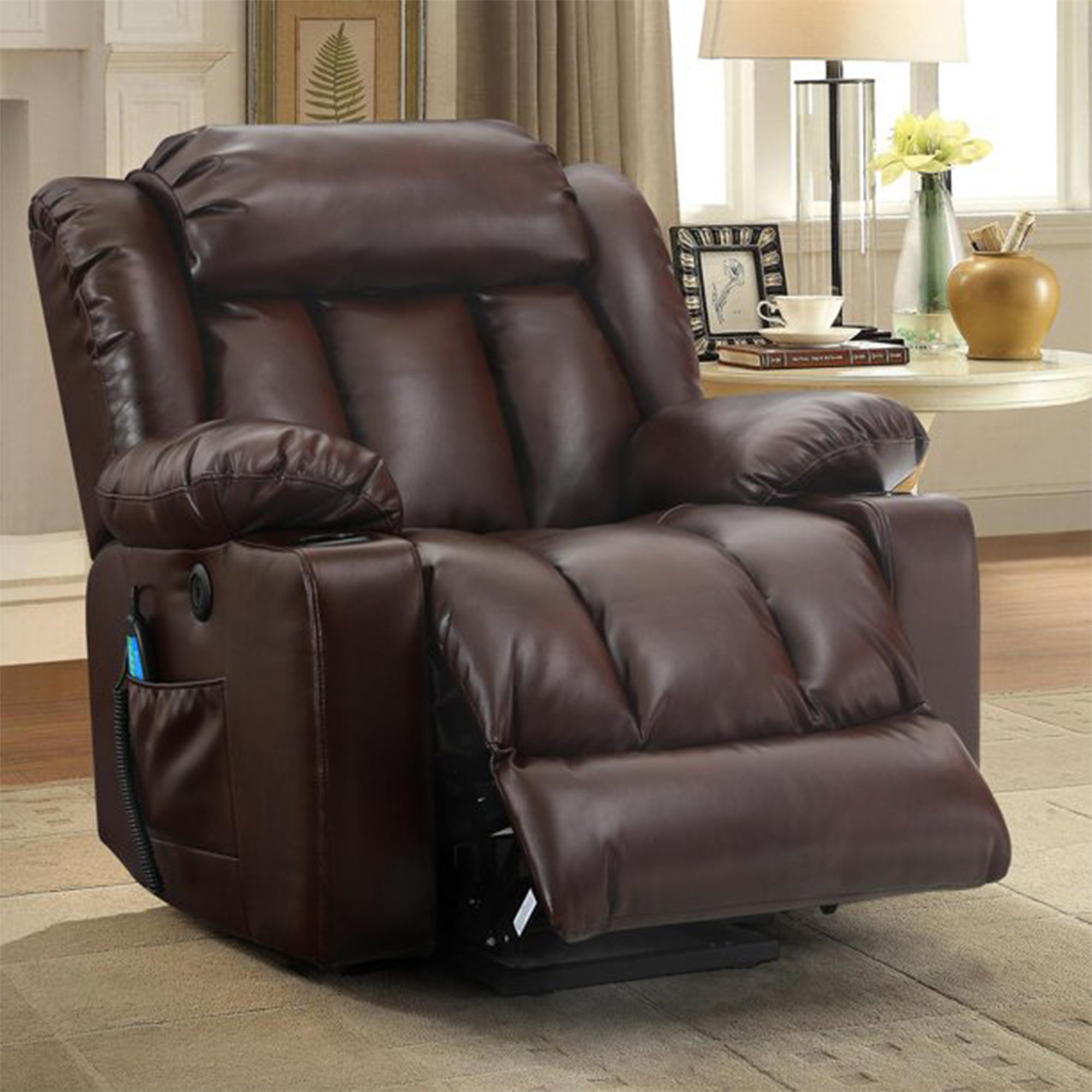 Velvet Power Lift Recliner Chair with Massage and Heat for Elderly, Pillow Included Latitude Run Fabric: Brown Velvet