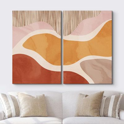 Mid-Century, Mid-Century, pastel, orange, rose, brun, vagues, formes abstraites, chic moderne sur toile