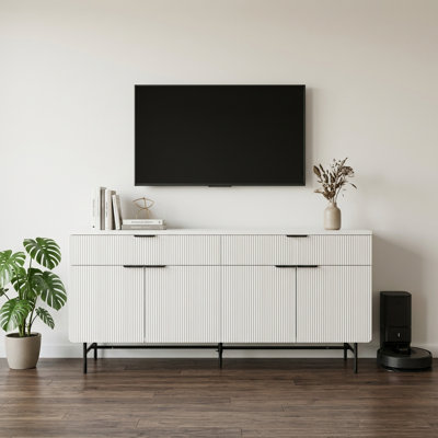 69" Fluted TV Stand For Living Room, Modern Entertainment Center With 2 Drawers & 4 Doors, Storage Media Console Cabinet With Soft-Close Doors & Adjustable Legs