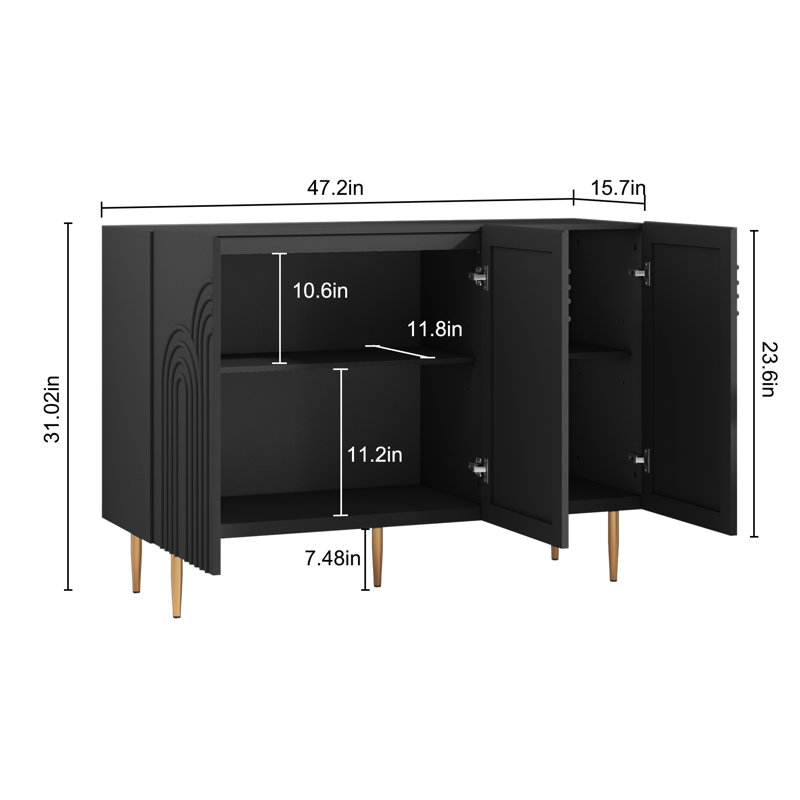 Buffet 47,2 po avec 3 portes pour la cuisine, le couloir et le salon Sirgio, Noir