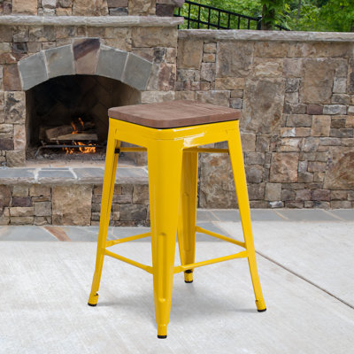 Gladus 24" High Backless Clear Coated Metal Counter Height Stool - Square Wood Seat by Williston Forge