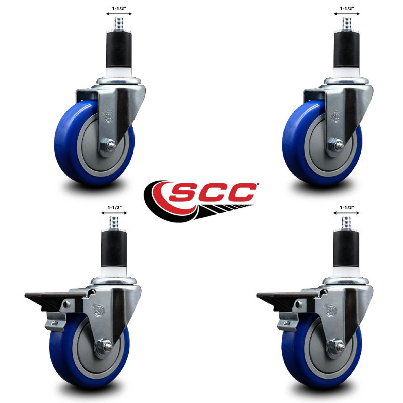 Ensemble de roulettes extensibles pivotantes en poly sur roulettes 2 freins SCC PLB 4 po x 1-1 / 2 po, Bleu