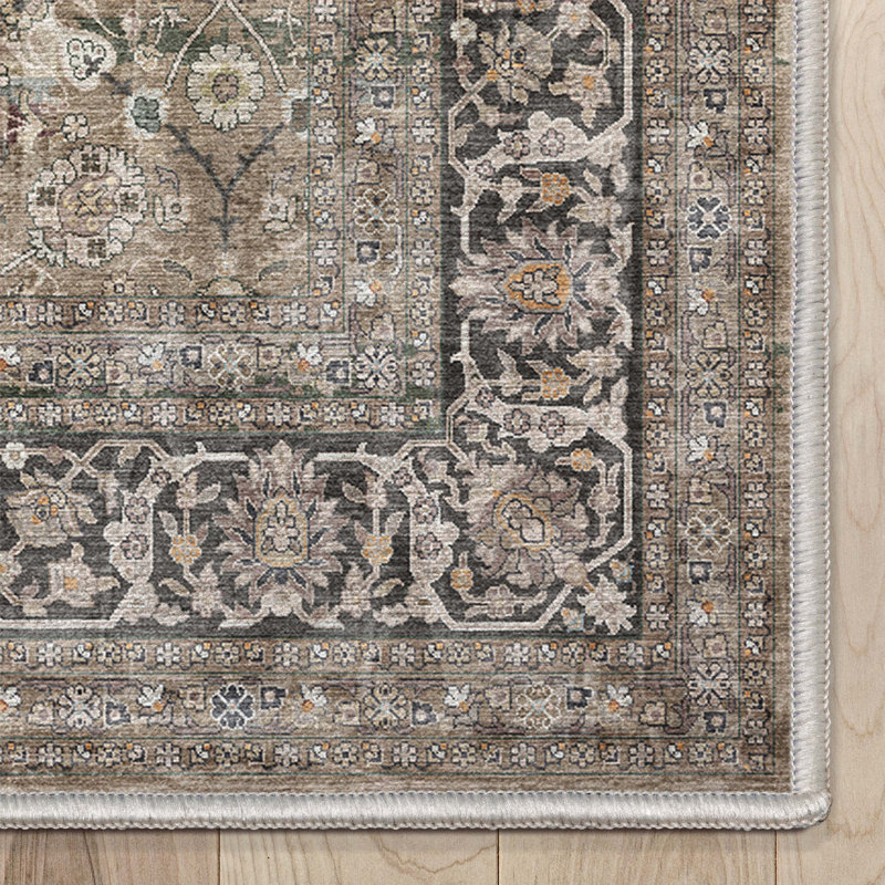 Tapis oriental vert Ervin Delphine, Rectangle 9 pi 10 po x 13 pi