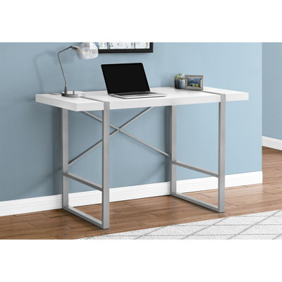 Home Office 48"l Work Desk For - White Laminate With Grey Metal, Contemporary Style Modern Top And Metal Frame, Industrial Look