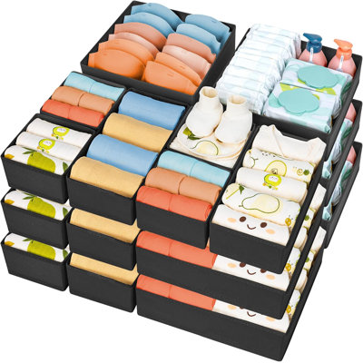 15-Pack Foldable Drawer Organizers For Closet, Dresser, And Nursery Storage - Multi-Size Fabric Drawer Dividers For Underwear, Socks, Bras, Baby Clothes, And Accessories