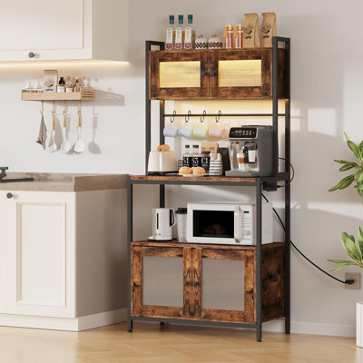 Étagère akers avec armoire de rangement, café à 5 niveaux avec prise de courant et lumières DEL