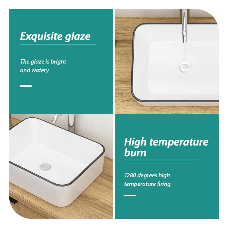 16X12 Inch White Ceramic Rectangular Vessel Bathroom Sink