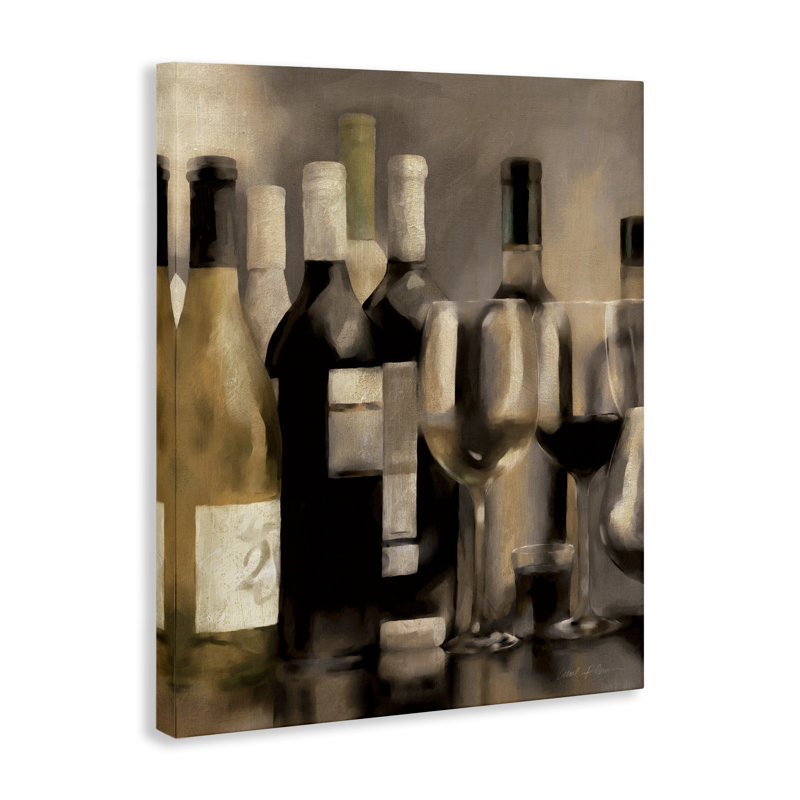  «Wine Bottles on Bar», art mural par Carol Robinson, H 20 po x l 16 po