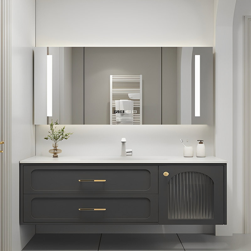 Armoire de salle de bain simple et exquise, Noir, H 21,65 po x l 66,93 po x P 21,65 po